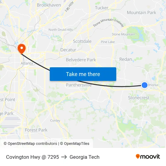 Covington Hwy @ 7295 to Georgia Tech map