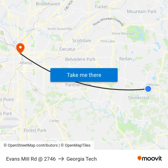 Evans Mill Rd @ 2746 to Georgia Tech map