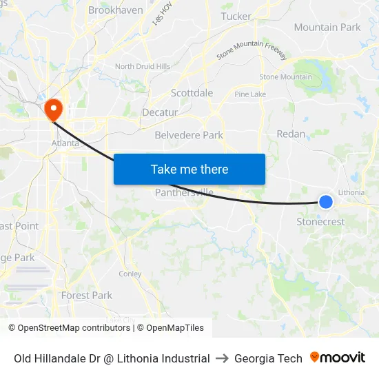 Old Hillandale Dr @ Lithonia Industrial to Georgia Tech map