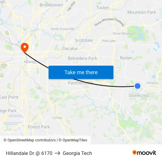 Hillandale Dr @ 6170 to Georgia Tech map