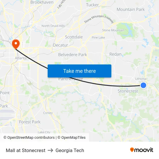 Mall at Stonecrest to Georgia Tech map