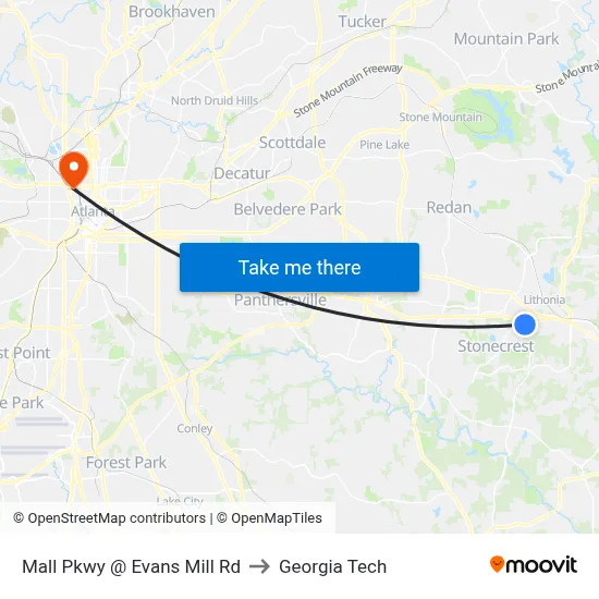 Mall Pkwy @ Evans Mill Rd to Georgia Tech map