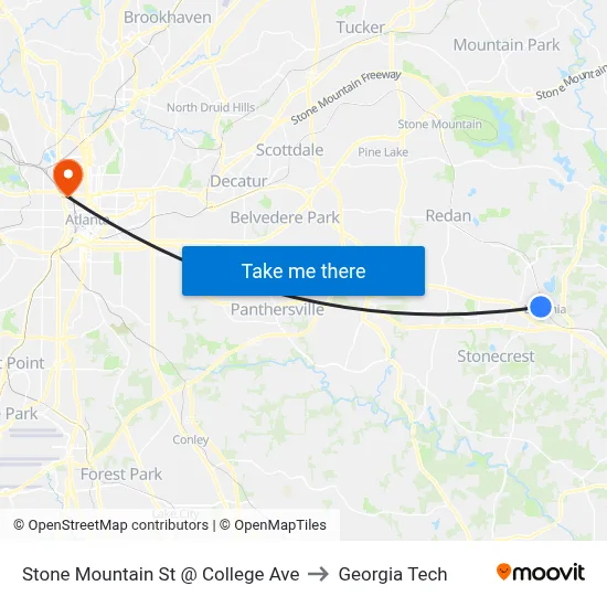 Stone Mountain St @ College Ave to Georgia Tech map