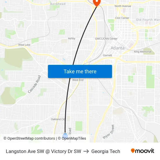 Langston Ave SW @ Victory Dr SW to Georgia Tech map