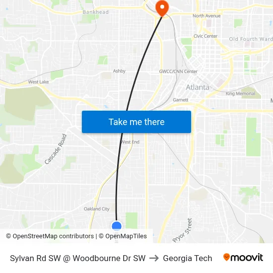 Sylvan Rd SW @ Woodbourne Dr SW to Georgia Tech map