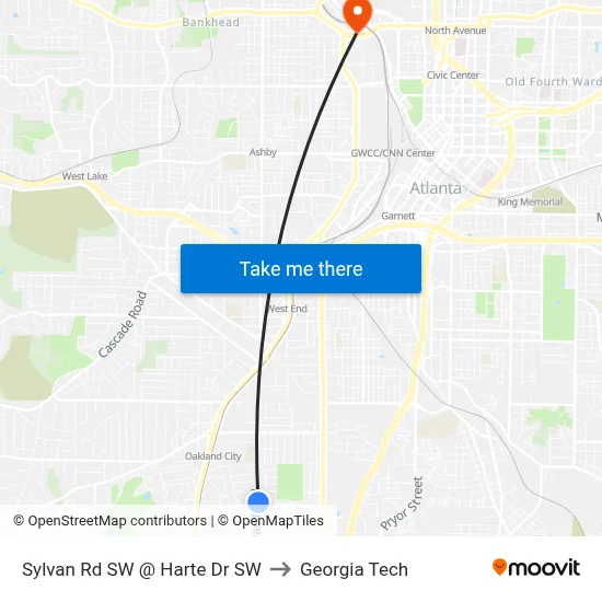 Sylvan Rd SW @ Harte Dr SW to Georgia Tech map