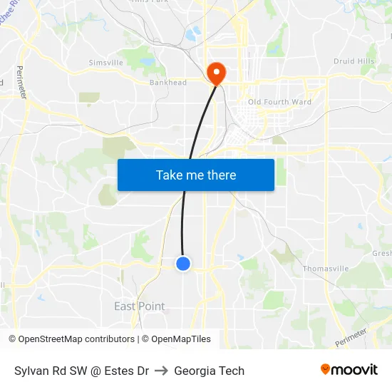 Sylvan Rd SW @ Estes Dr to Georgia Tech map