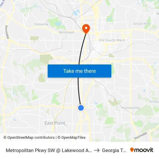 Metropolitan Pkwy SW @ Lakewood Ave SW to Georgia Tech map