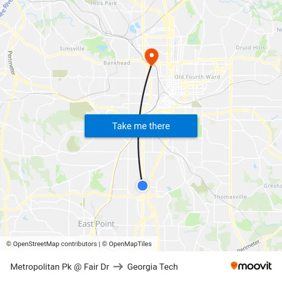 Metropolitan Pk @ Fair Dr to Georgia Tech map