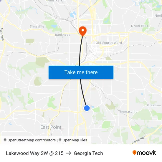 Lakewood Way SW @ 215 to Georgia Tech map