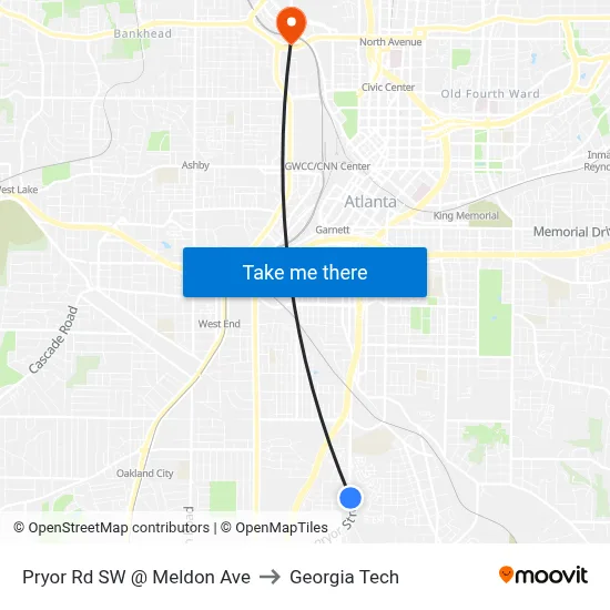Pryor Rd SW @ Meldon Ave to Georgia Tech map