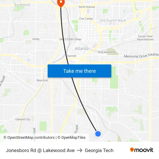 Jonesboro Rd @ Lakewood Ave to Georgia Tech map