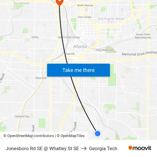 Jonesboro Rd SE @ Whatley St SE to Georgia Tech map