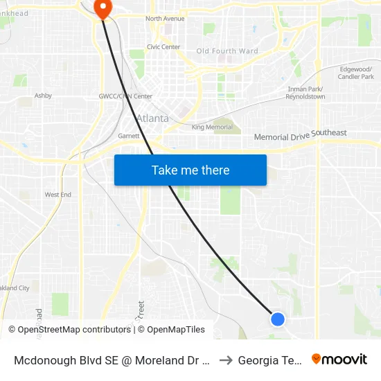 Mcdonough Blvd SE @ Moreland Dr SE to Georgia Tech map
