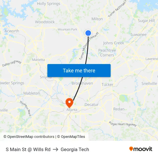 S Main St @ Wills Rd to Georgia Tech map