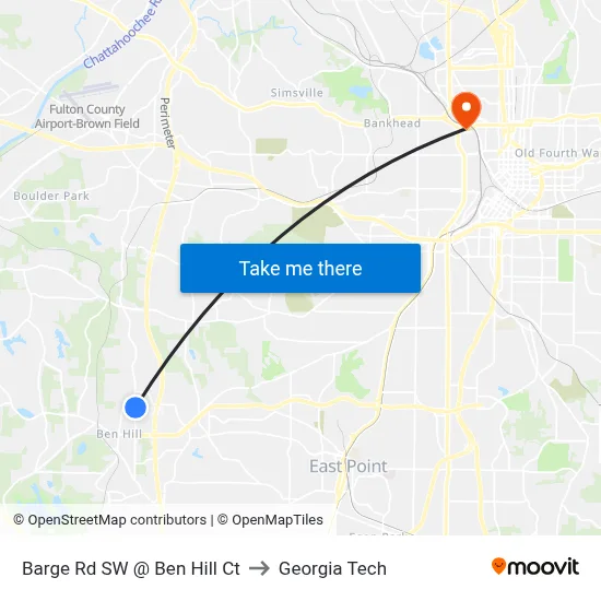 Barge Rd SW @ Ben Hill Ct to Georgia Tech map