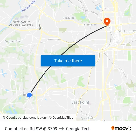 Campbellton Rd SW @ 3709 to Georgia Tech map