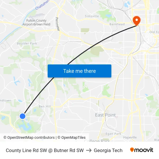 County Line Rd SW @ Butner Rd SW to Georgia Tech map