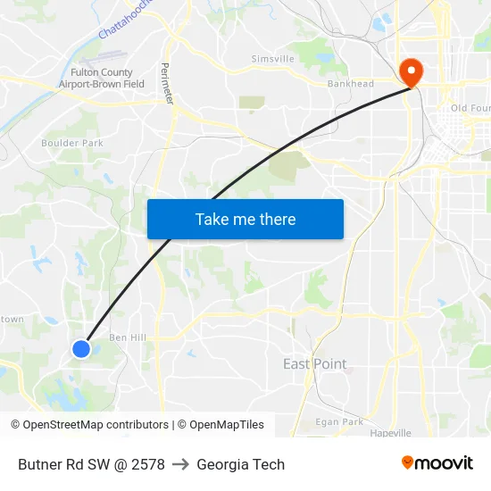 Butner Rd SW @ 2578 to Georgia Tech map
