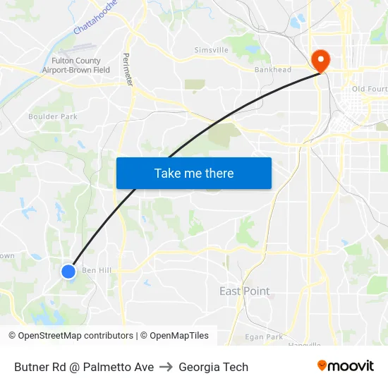 Butner Rd @ Palmetto Ave to Georgia Tech map