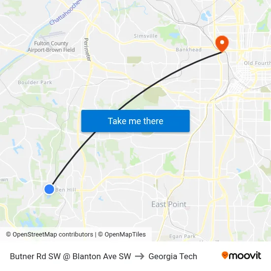 Butner Rd SW @ Blanton Ave SW to Georgia Tech map