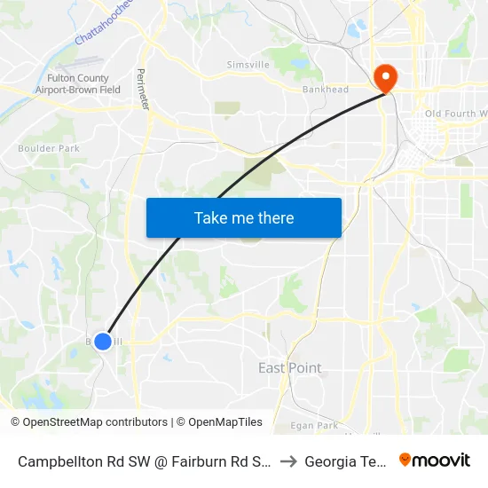 Campbellton Rd SW @ Fairburn Rd SW to Georgia Tech map