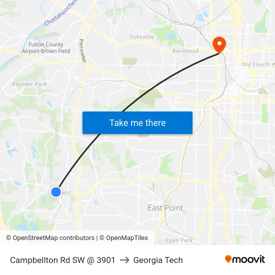 Campbellton Rd SW @ 3901 to Georgia Tech map