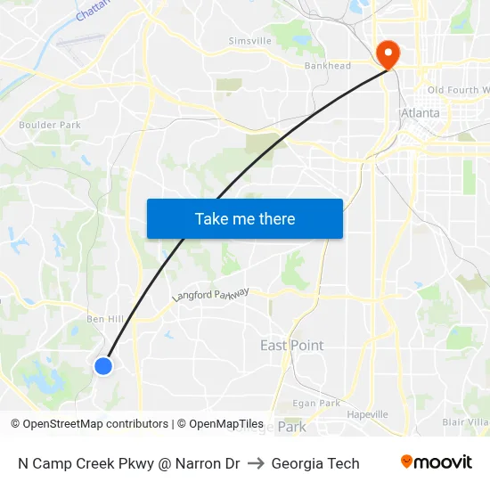 N Camp Creek Pkwy @ Narron Dr to Georgia Tech map