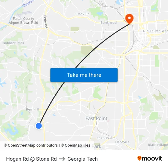 Hogan Rd @ Stone Rd to Georgia Tech map