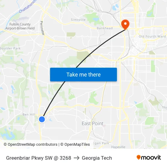 Greenbriar Pkwy SW @ 3268 to Georgia Tech map