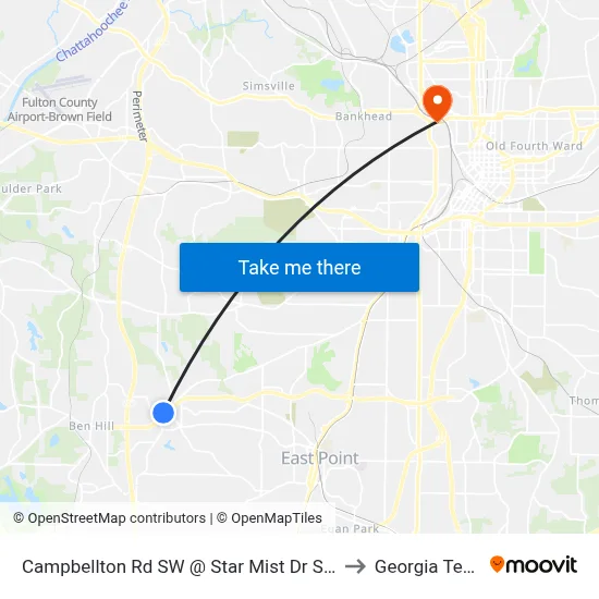Campbellton Rd SW @ Star Mist Dr SW to Georgia Tech map
