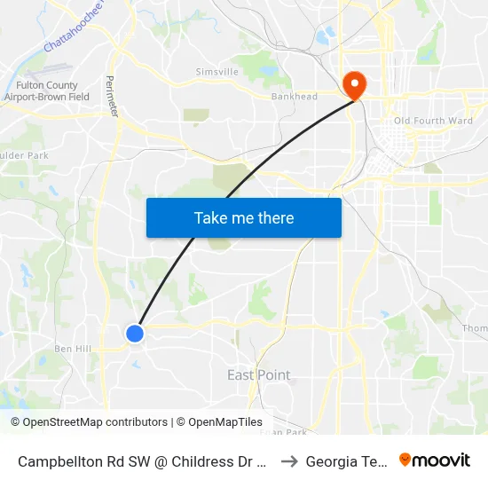 Campbellton Rd SW @ Childress Dr SW to Georgia Tech map