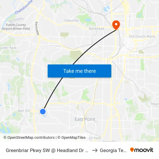 Greenbriar Pkwy SW @ Headland Dr SW to Georgia Tech map