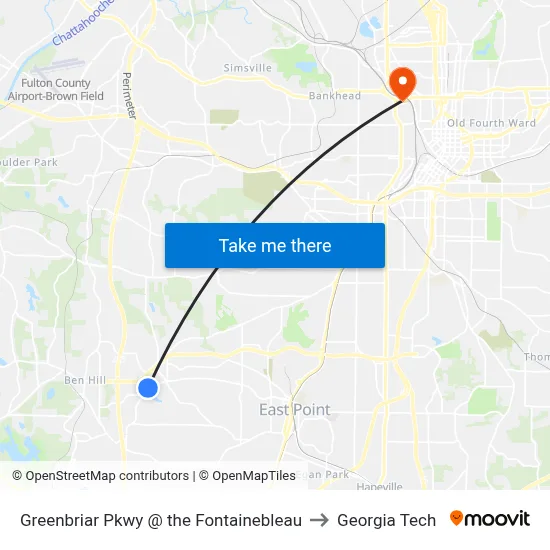 Greenbriar Pkwy @ the Fontainebleau to Georgia Tech map