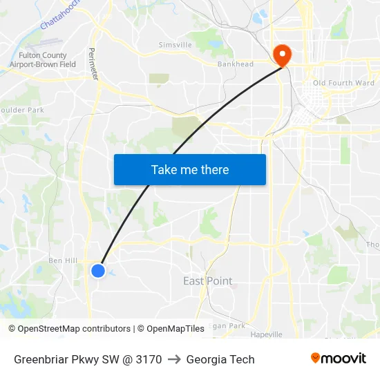 Greenbriar Pkwy SW @ 3170 to Georgia Tech map