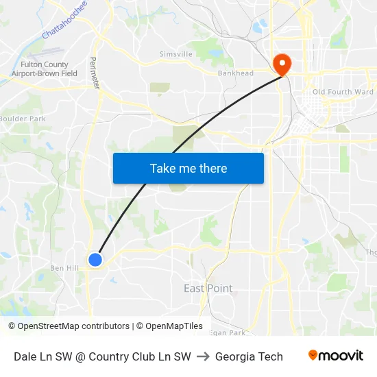 Dale Ln SW @ Country Club Ln SW to Georgia Tech map