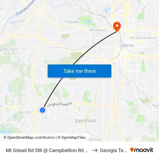 Mt Gilead Rd SW @ Campbellton Rd SW to Georgia Tech map