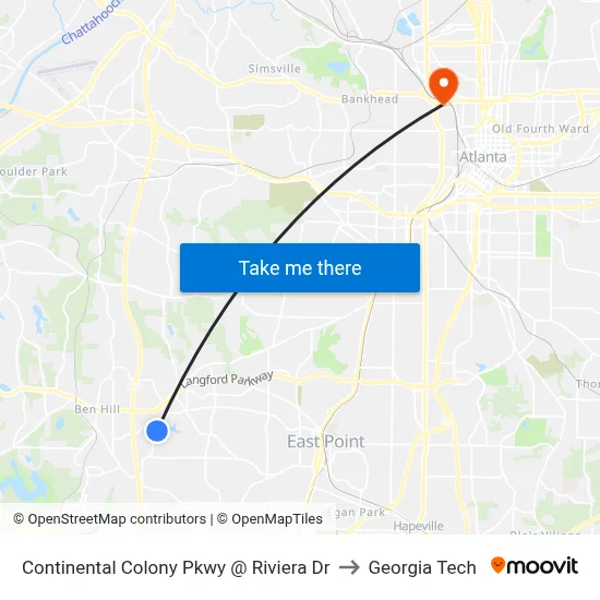 Continental Colony Pkwy @ Riviera Dr to Georgia Tech map