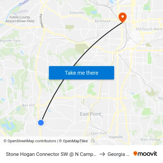 Stone Hogan Connector SW @ N Camp Creek Pkwy to Georgia Tech map