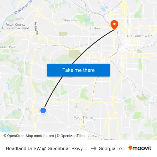 Headland Dr SW @ Greenbriar Pkwy SW to Georgia Tech map