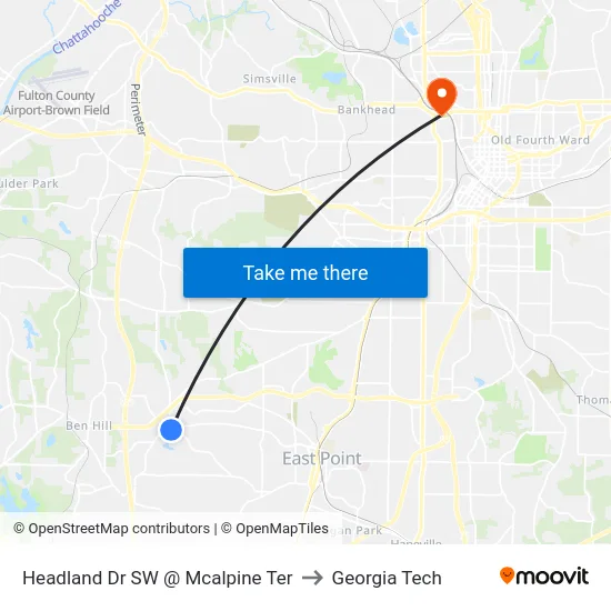 Headland Dr SW @ Mcalpine Ter to Georgia Tech map