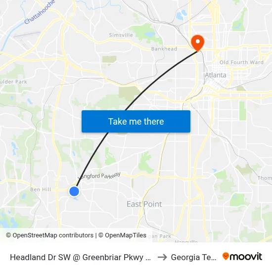 Headland Dr SW @ Greenbriar Pkwy SW to Georgia Tech map