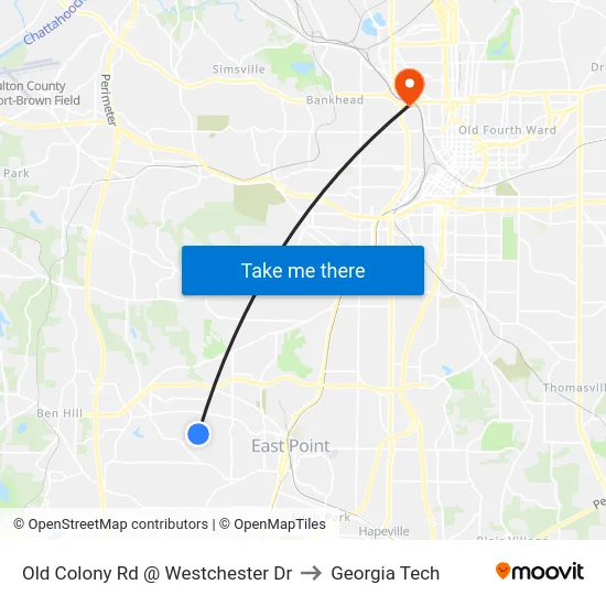 Old Colony Rd @ Westchester Dr to Georgia Tech map