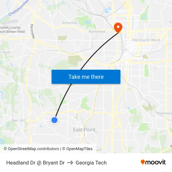 Headland Dr @ Bryant Dr to Georgia Tech map