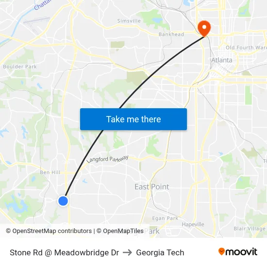 Stone Rd @ Meadowbridge Dr to Georgia Tech map