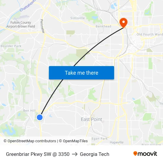 Greenbriar Pkwy SW @ 3350 to Georgia Tech map