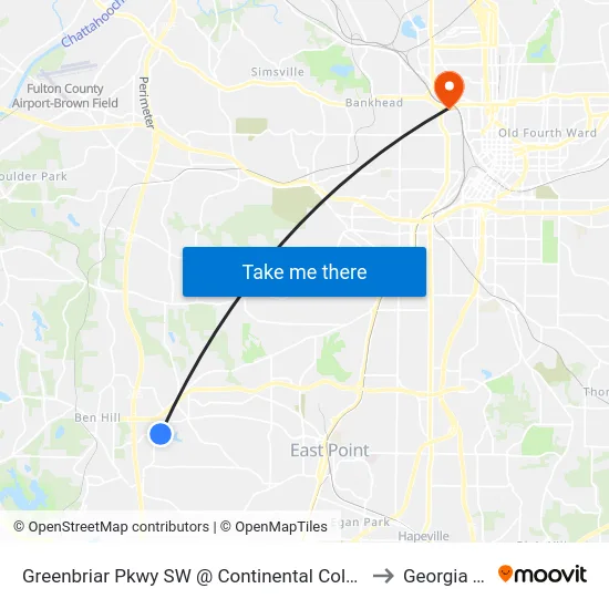 Greenbriar Pkwy SW @ Continental Colony Pkwy SW to Georgia Tech map