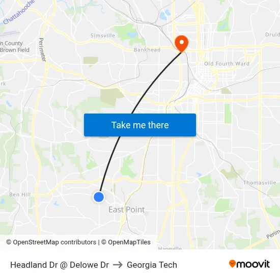 Headland Dr @ Delowe Dr to Georgia Tech map