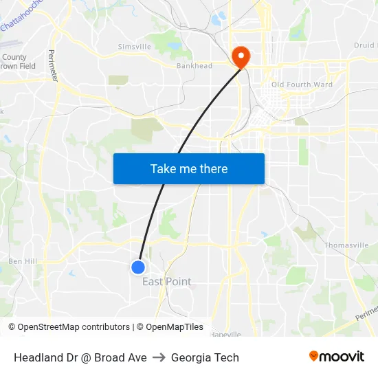 Headland Dr @ Broad Ave to Georgia Tech map