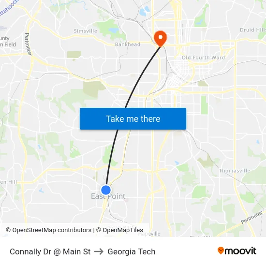 Connally Dr @ Main St to Georgia Tech map